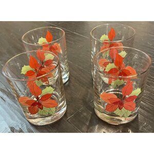 Block Spal Watercolors Poinsettia 4 Drinking Glasses Low‎ Ball Tumblers Vintage